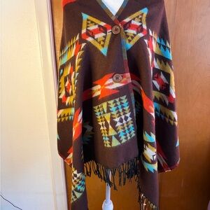 Mossimo Supply Co Southwestern Hooded Poncho Shawl Fringe One Size NWT